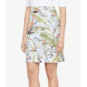 Ann Taylor Tropical Safari Pique Skirt Mini Blue Monkey Giraffe Vacation- 0p
